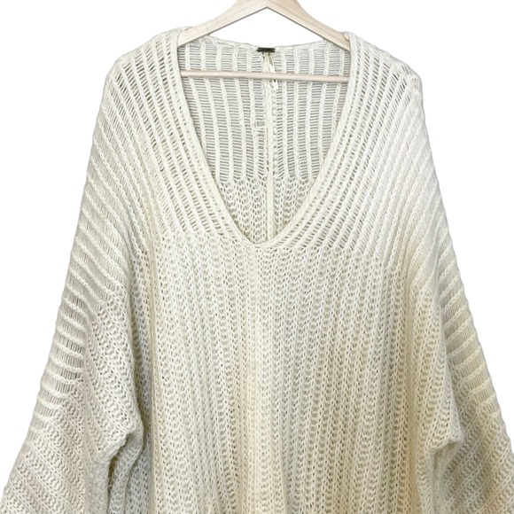 Free People Wool Alpaca Oversized Sweater Dress Size M Pockets Loose Knit Ivory - Picture 6 of 14